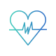 icon-6 Grafik eines Herzes mit einer Herzschlagfrequenz in einem Blauverlauf